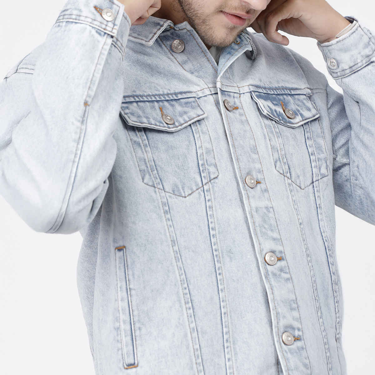 HIGHLANDER Men's Solidwashed Lightweight Denim Jacket | Light Blue - L