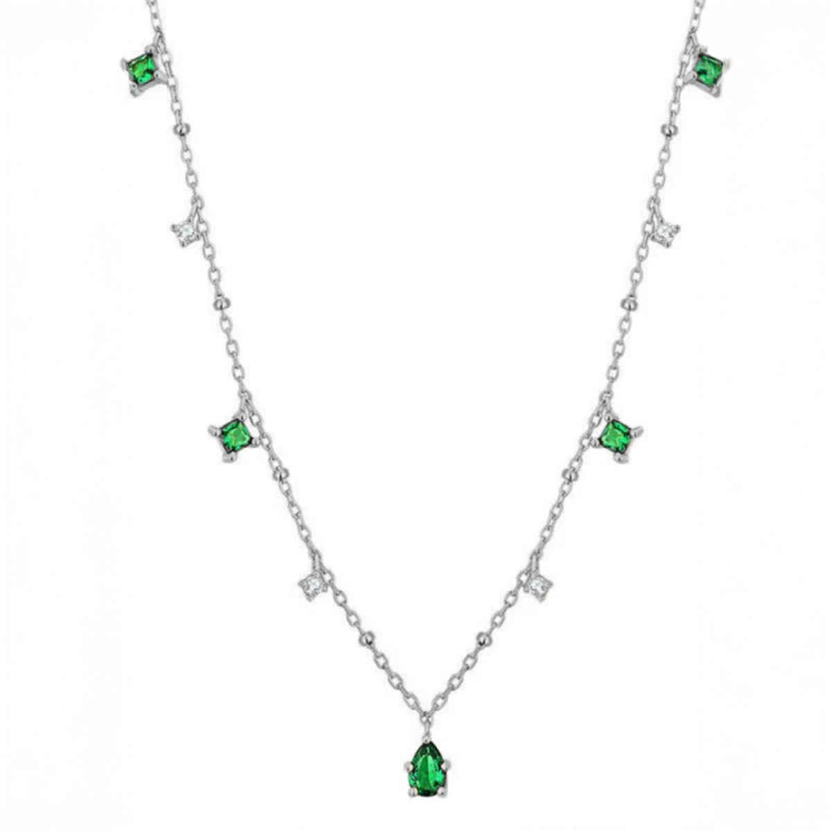 Just Lil Things Sterling Silver Necklace With Emerald Green | Jltn0529