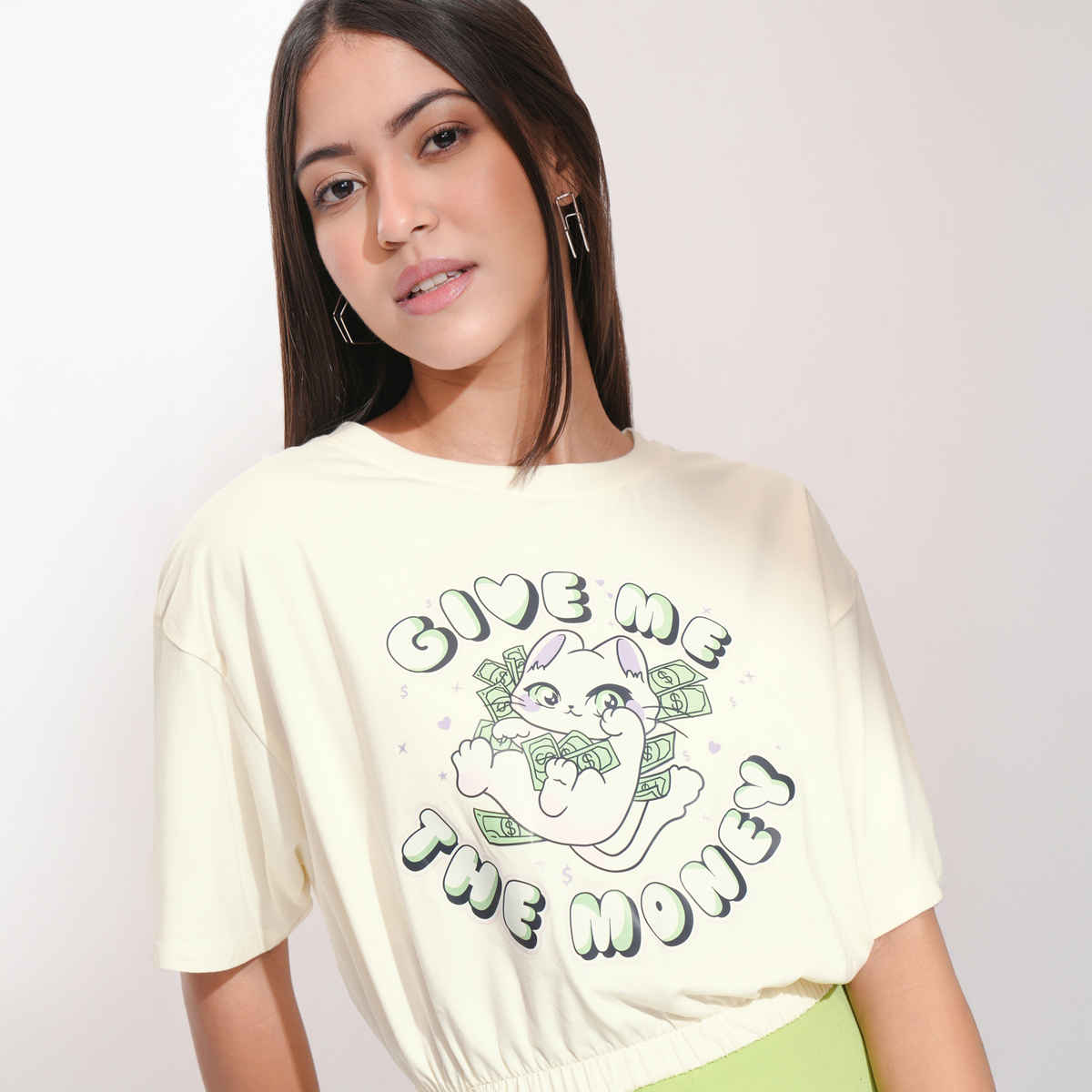 Tokyo Talkies Women's Half Sleeve Crop Round Neck T Shirt | White - M