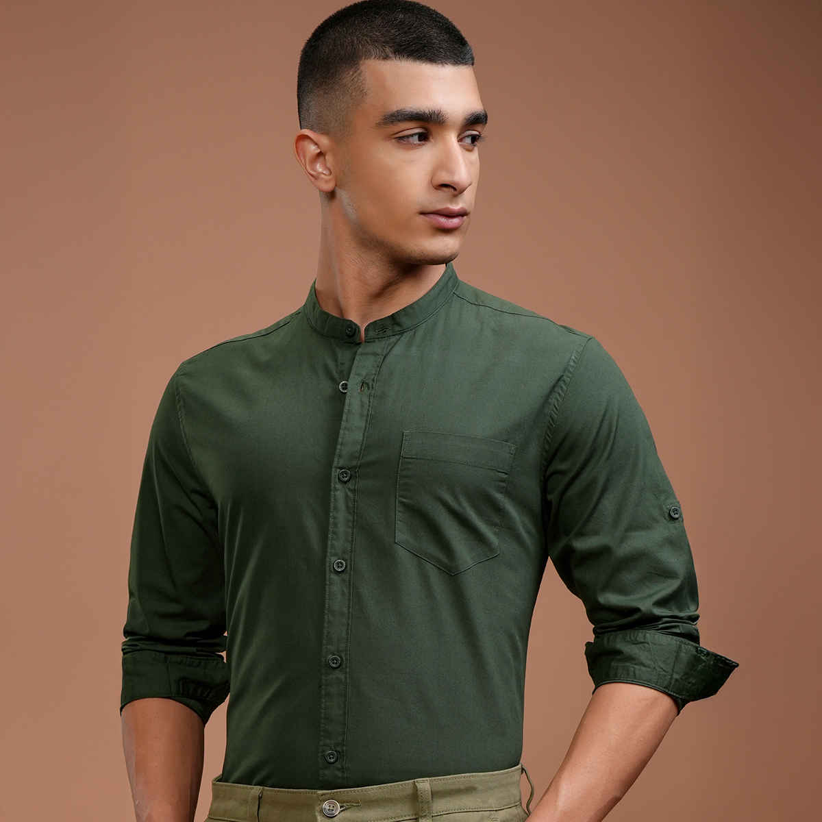 Highlander Men's Slim Fit Casual Shirt | Olive Green - M