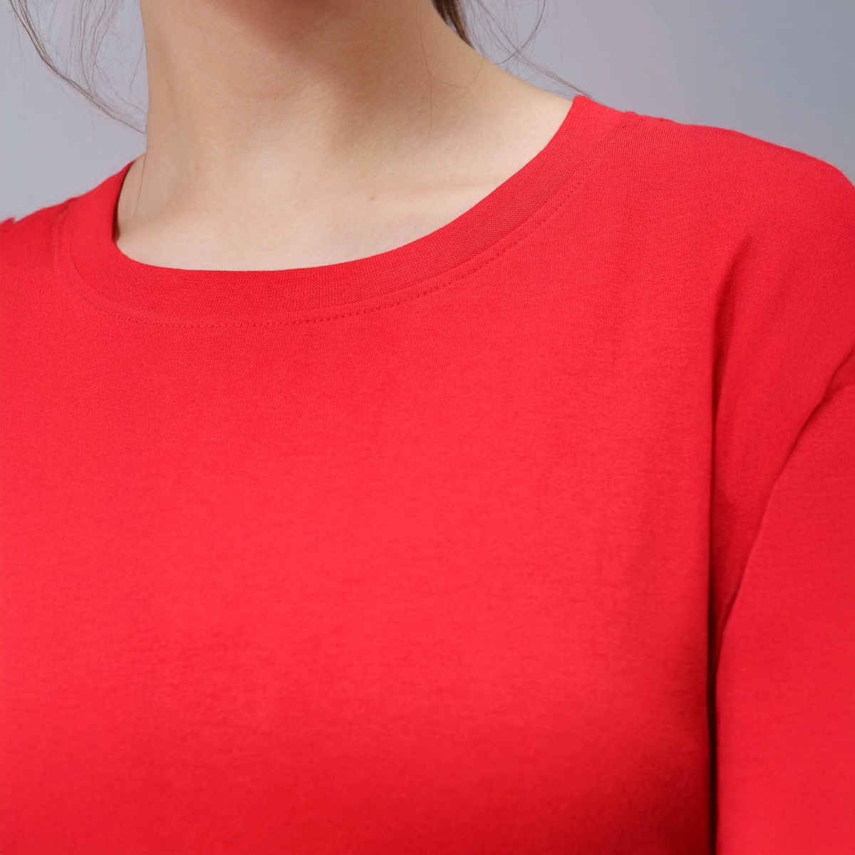 Freehand Women's Regular Solid Casual Crew Neck T-shirt | 0424-Zfhcntee3-02 | Crimson Red - XL