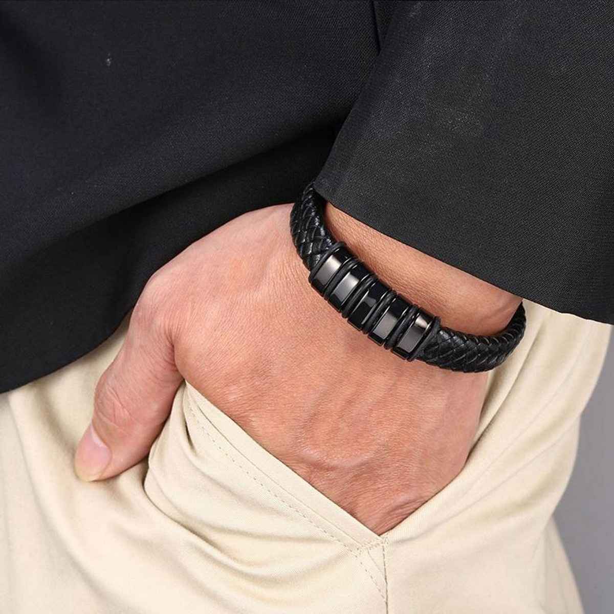 Fashion Frill Men's Braided Bracelet Black Regular