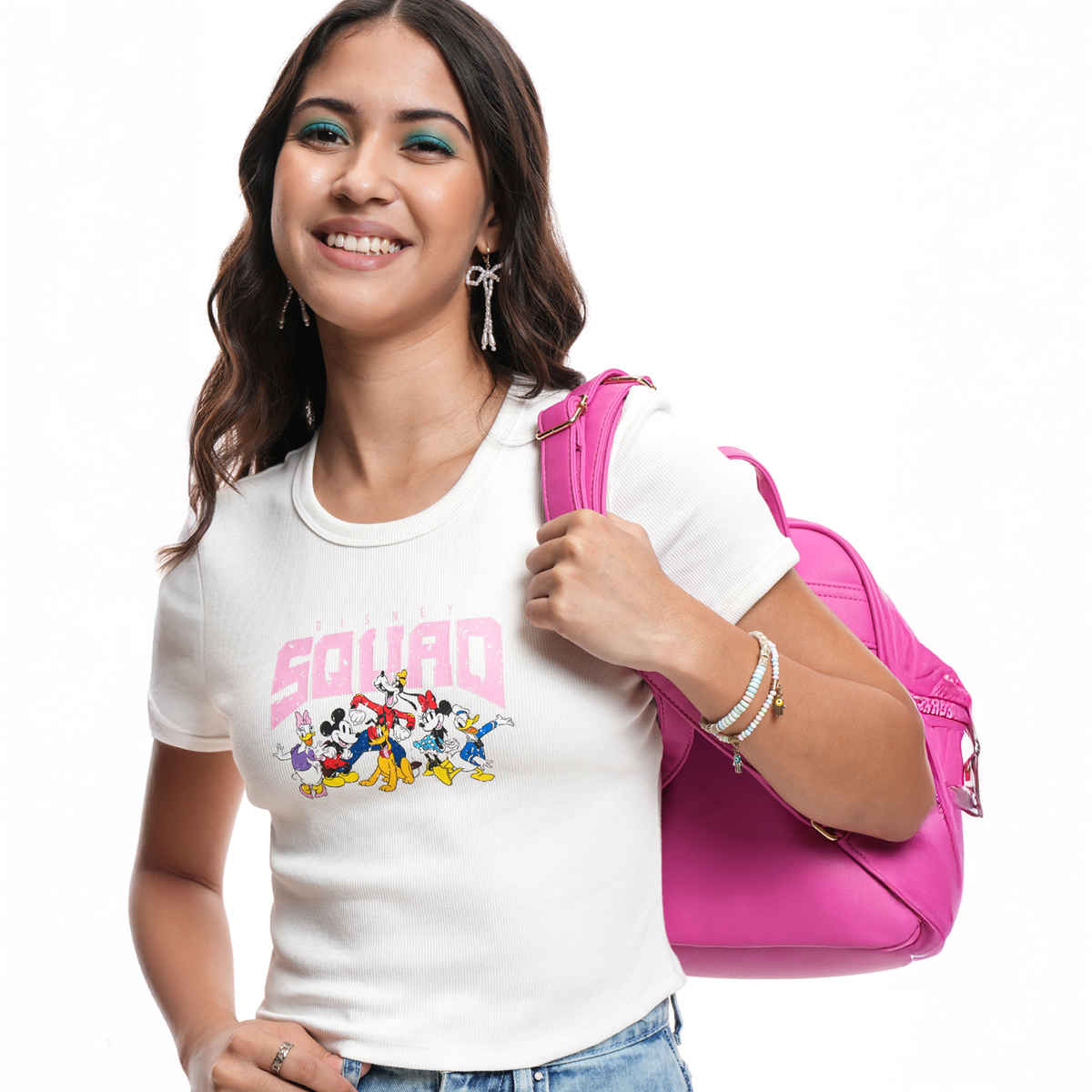 Tokyo Talkies Disney Women's Mickey & Friends Printed Crop T-shirt | White - XL