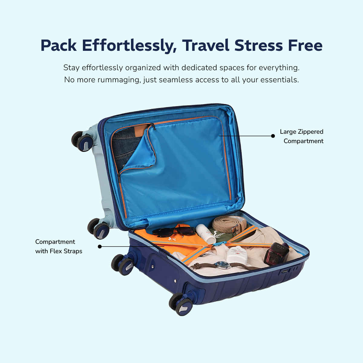 Provogue Azure Hard-Sided PP Medium Check-in Luggage Trolley Bag | Saphire-Peacock Blue - 65 cm