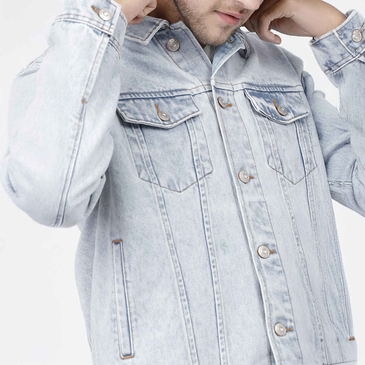 HIGHLANDER Men's Solidwashed Lightweight Denim Jacket | Light Blue - XL