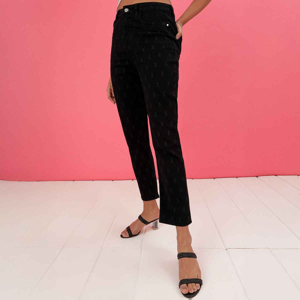 Freehand Women's Laser Straight Fit Denim Jeans | Black - 32