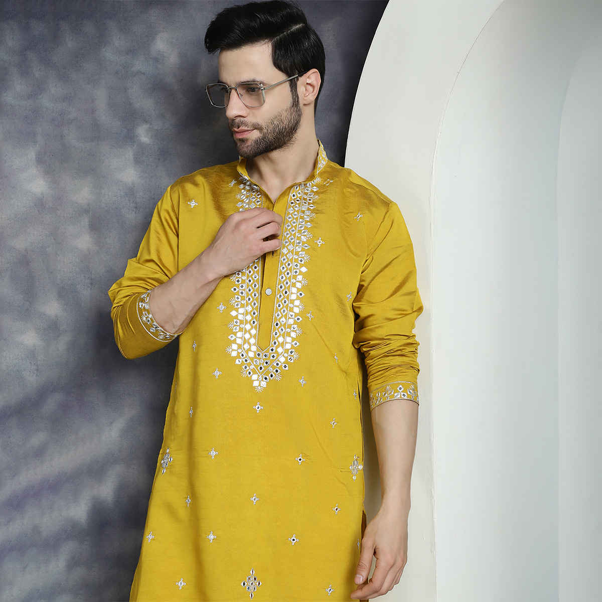 Jompers Men's Kurta | KO 5045 | Mustard - L
