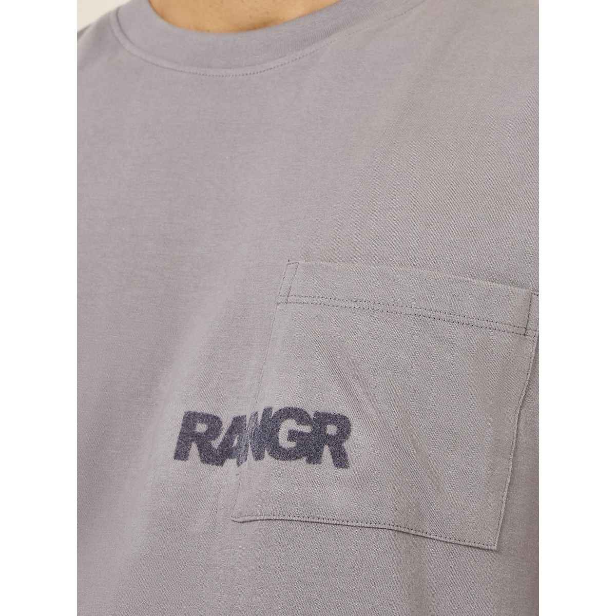 Styli Men's Oversized Fit Tee with Flock Print and Pocket | Grey - S