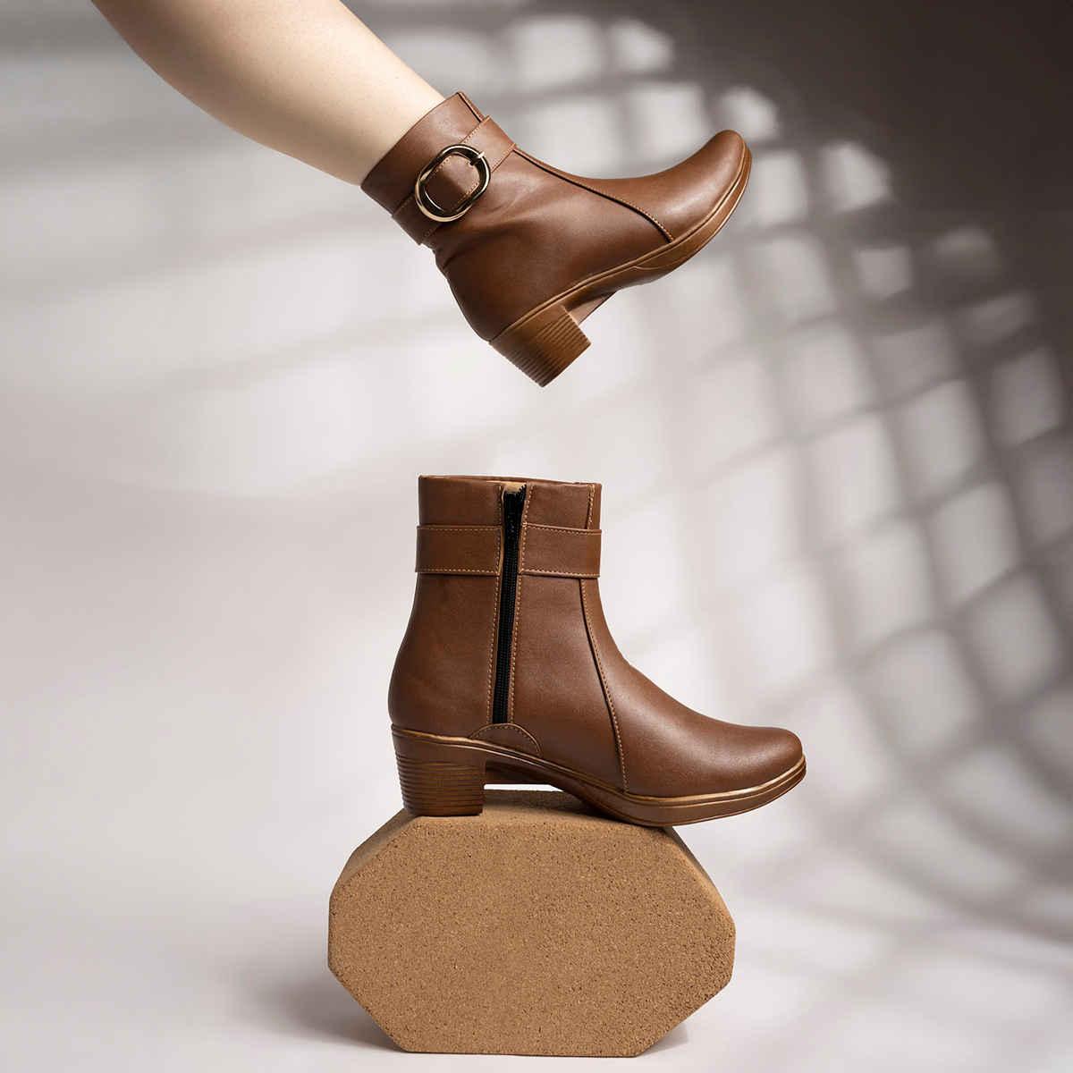 Shoetopia Women's Smart Casual Boots | BT-7074 | Tan - UK 6