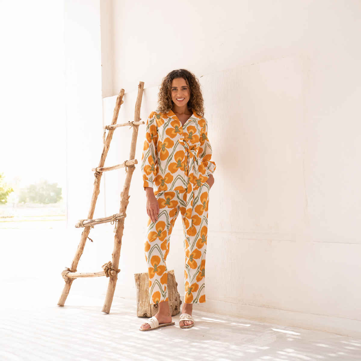 Sanskrutihomes Women's Pure Cotton Co-Ords | SE-CS-100 | Orange - M