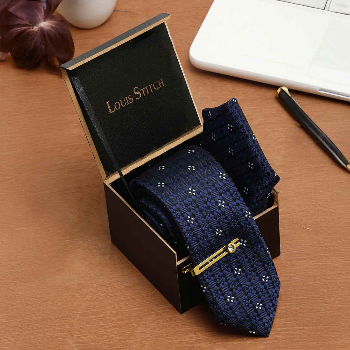 Louis Stitch Men's Silk Necktie | Blue - One Size