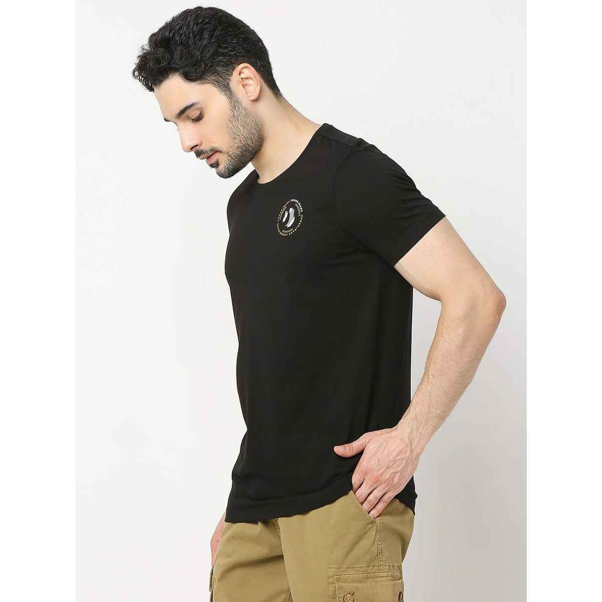Underjeans by Spykar Men Pure Cotton T-shirt | Black - M