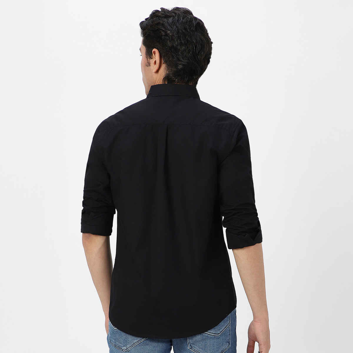 Urbano Fashion Men's Regular Fit Casual Solid Full Sleeve Cotton Shirt | Black - M