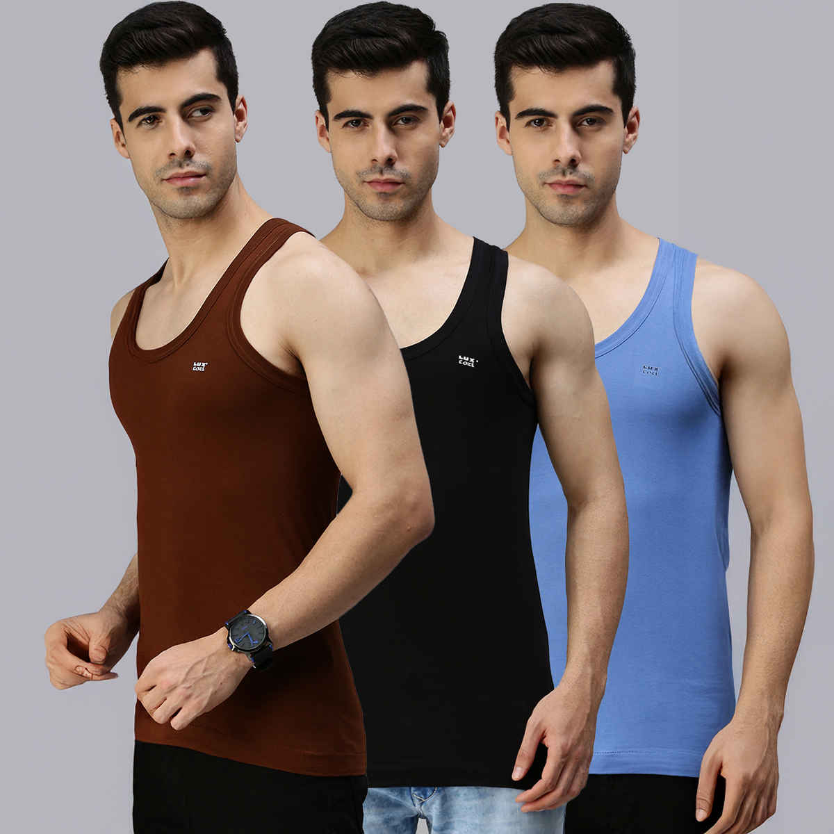 Lux Cozi Men's Colour Cotton Vest | Assorted | 85 - Pack of 3