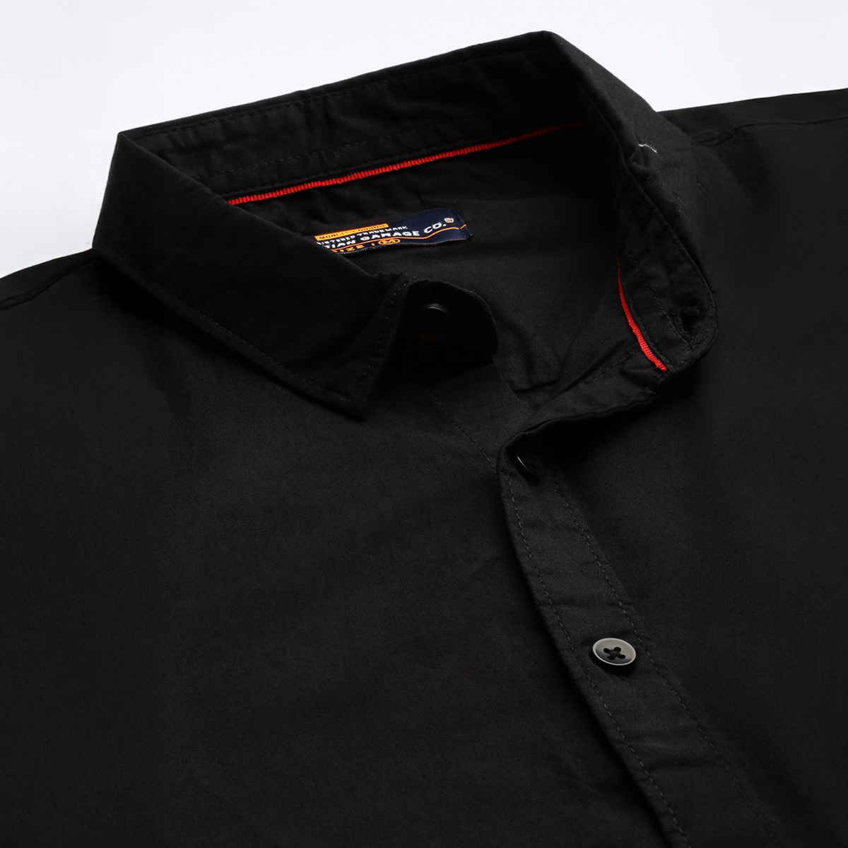 The Indian Garage Co Men's Slim Fit Solid Casual Shirt | Black - 2XL
