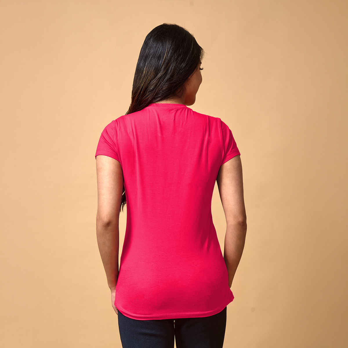 Lyra Women's T-shirt Round Neck Half Sleeve | Fuchsia - XXL