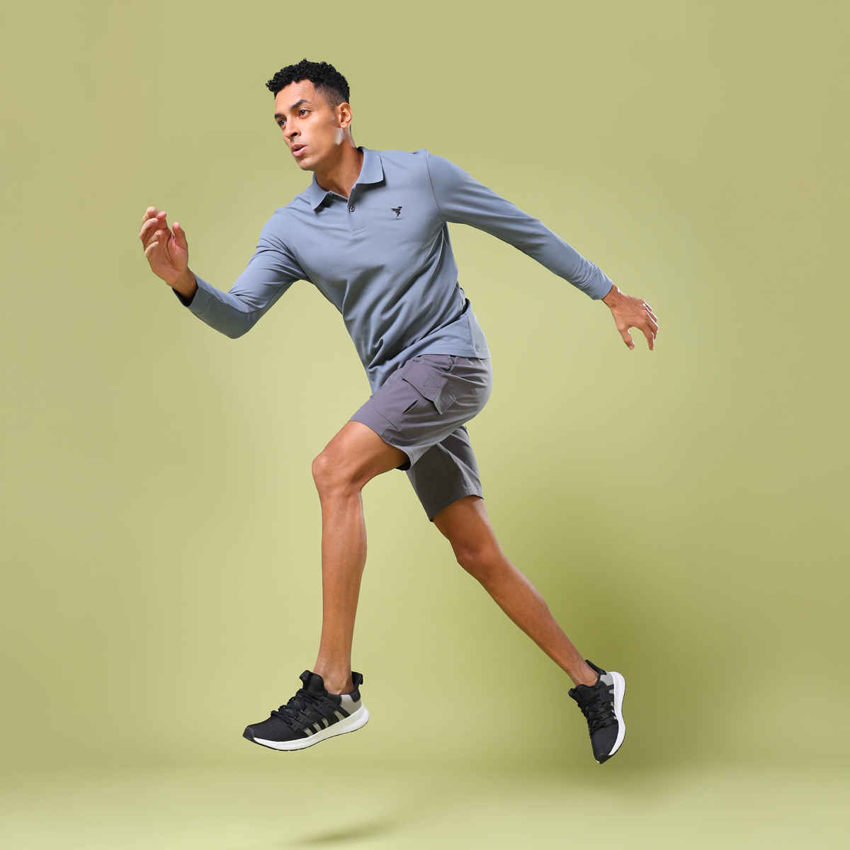 Technosport Men Poly Solid Slim Fit Sports Shorts with TS FLEXI | Iron Grey | L