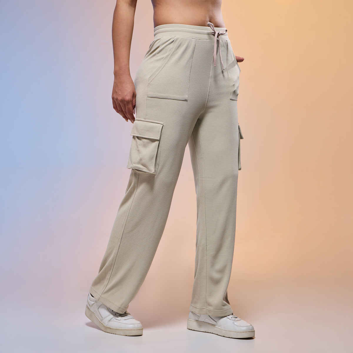 Technosport Women's Straight Fit Sports-Active Cargo Trackpants | Oyester Grey - S