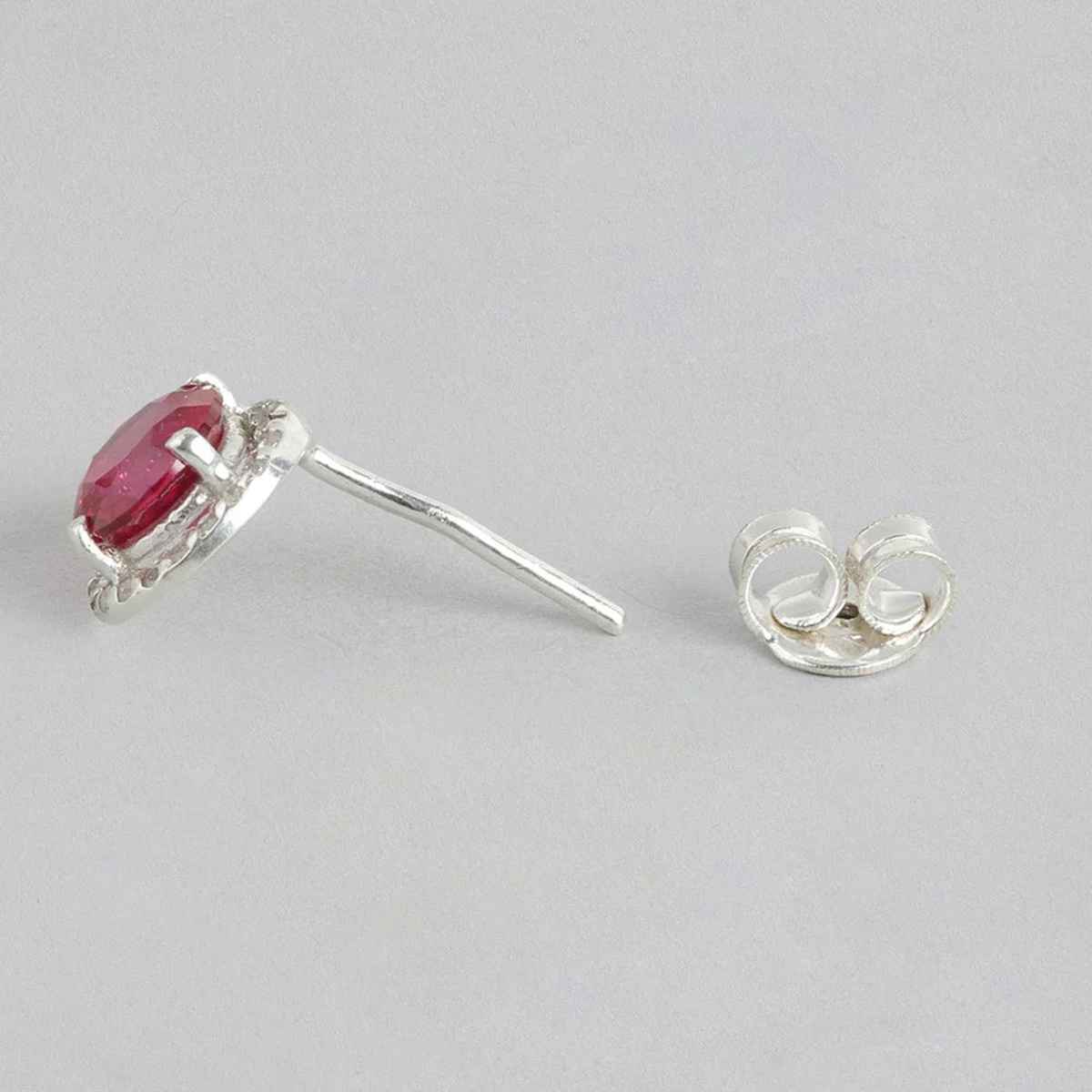 Unniyarcha 92.5 Silver Red Stone Earrings