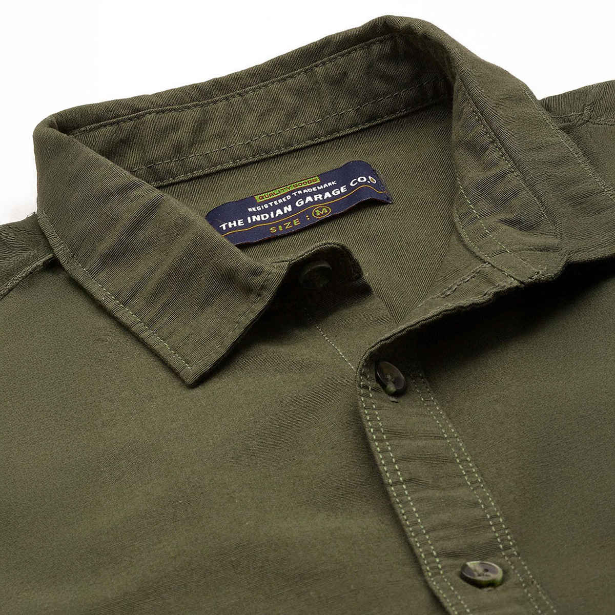 The Indian Garage Co Men's Regular Fit Solid Casual Shirt | Olive Green - XL