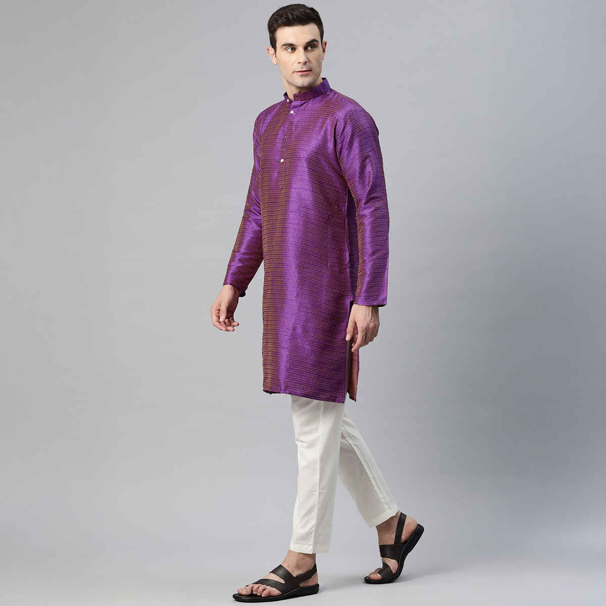 Luxrio Men's Cotton Blend Long Straight Fit Kurta | Purple - 40
