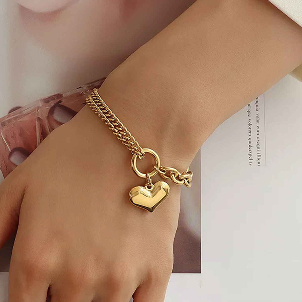 LabelShe Gold-Plated Heart Themed Charm Bracelet | LS-BNG-16166