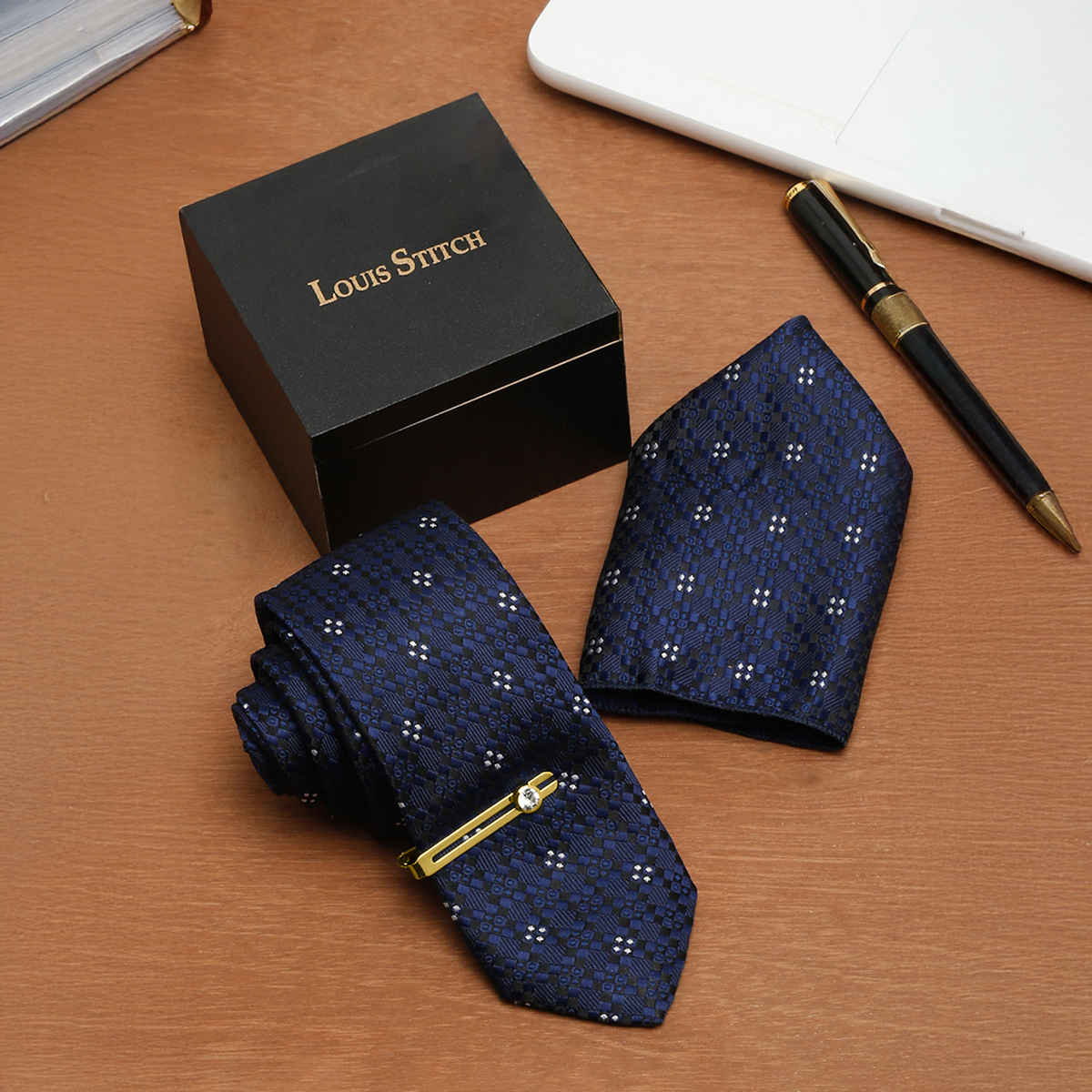 Louis Stitch Men's Silk Necktie | Blue - One Size