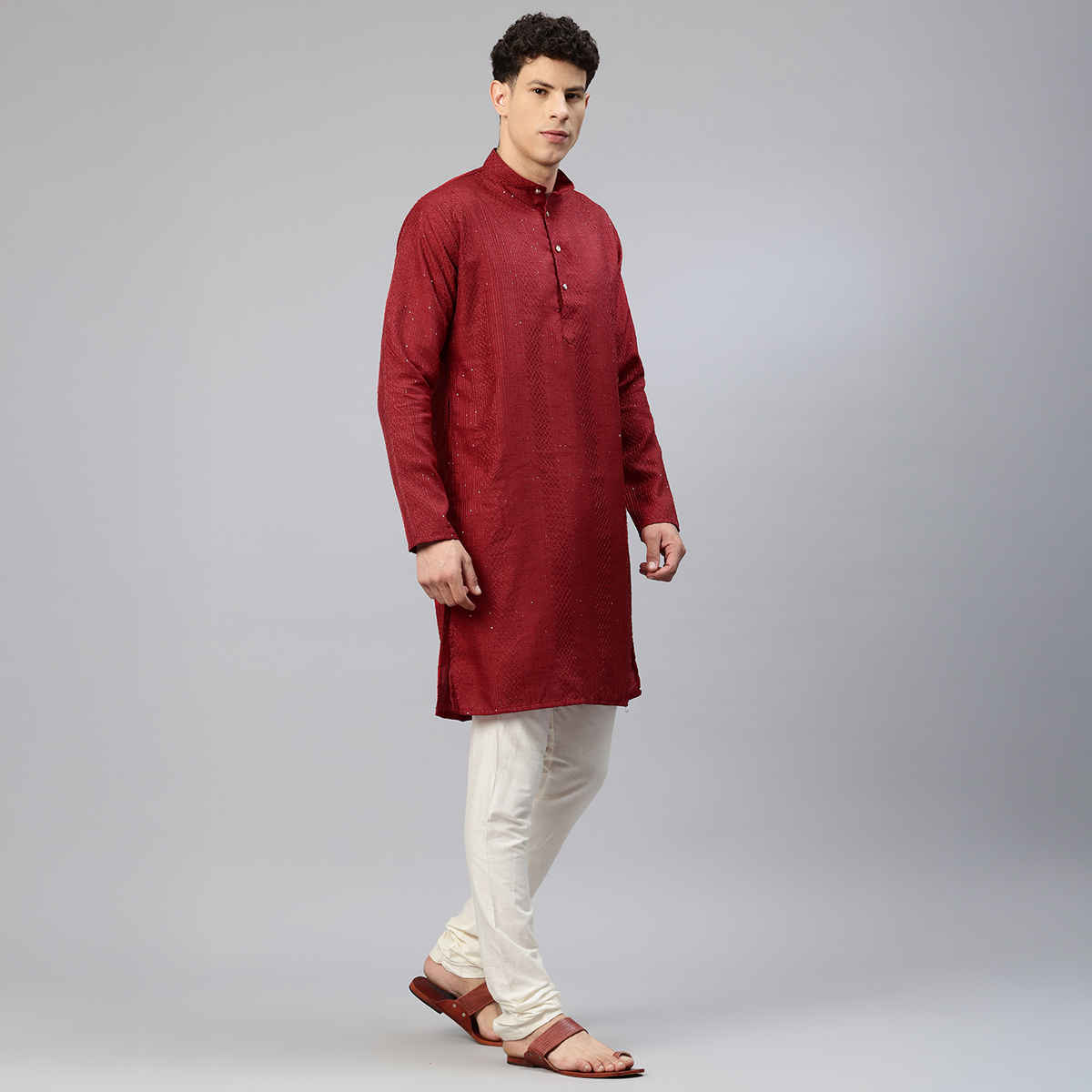 Luxrio Men's Cotton Blend Long Straight Fit Kurta | Red - 44