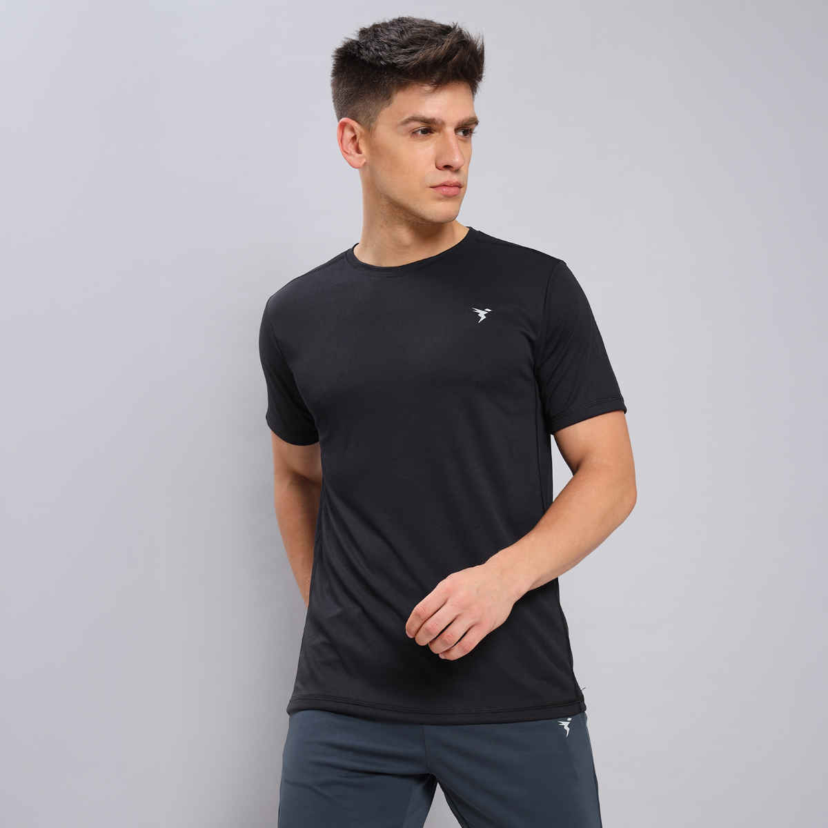 Technosport Men's Poly Solid Slim Fit Round Neck Sports T-shirt | Black - 2XL