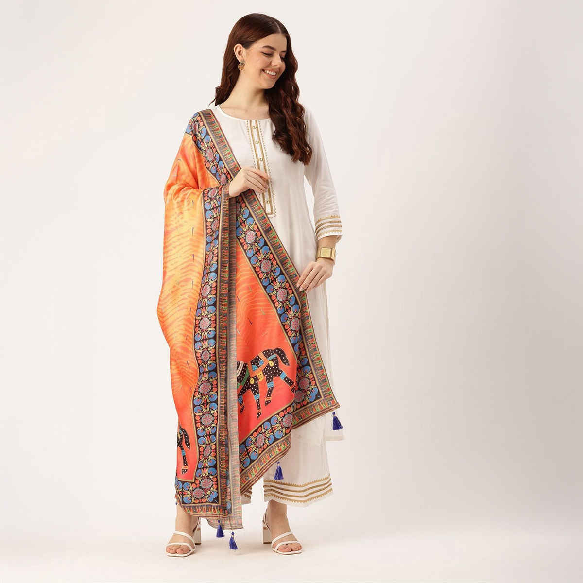 Ishin Orange Cotton Dupatta | 1006