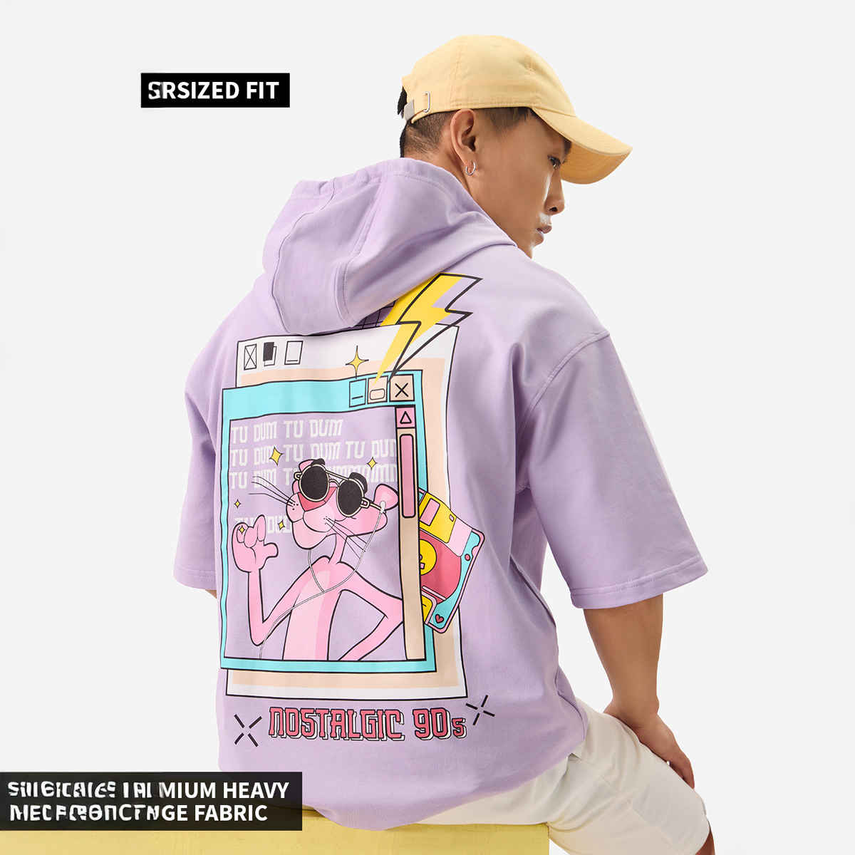 The Souled Store Men's Oversized Pink Panther- Nostalgic Hooded T-shirts | Purple | S