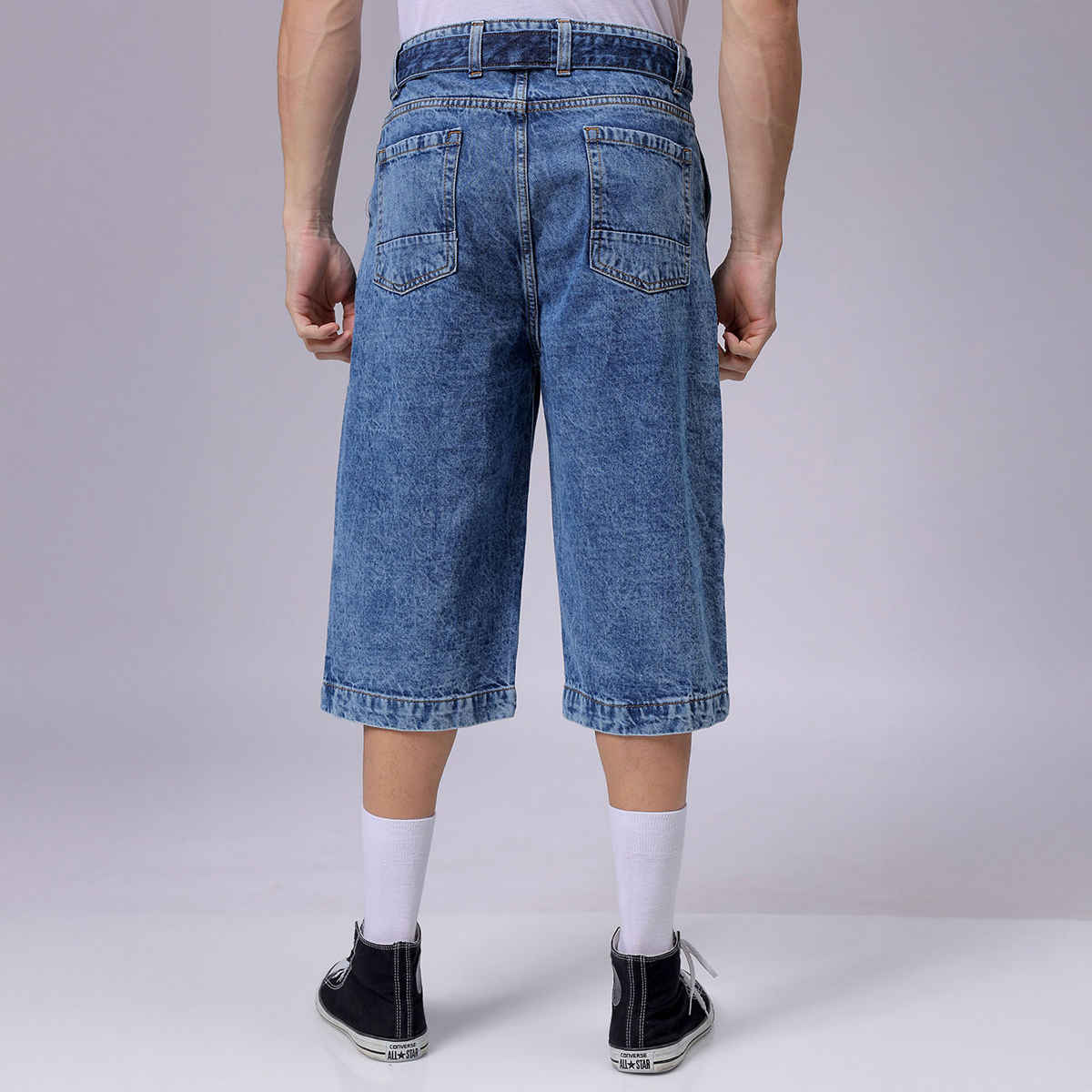 The Indian Garage Co Men's Loose Solid Street Capri Jeans | Blue - 34