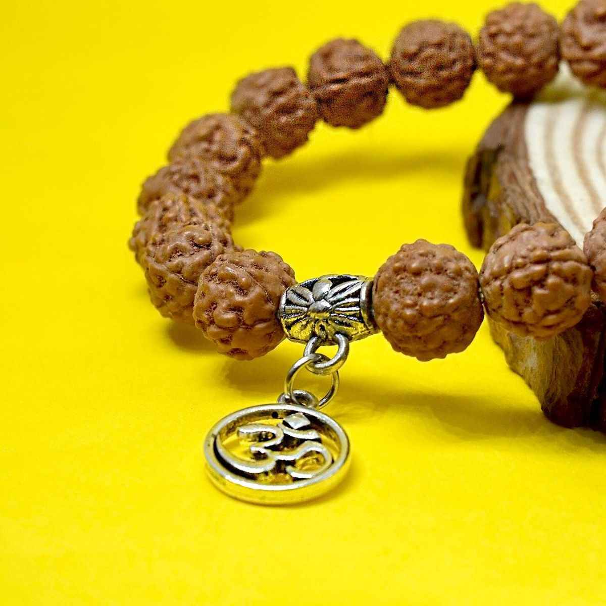 Seetara 5 Mukhi Rudraksha Bracelet with Om Charm for Spiritual Protection