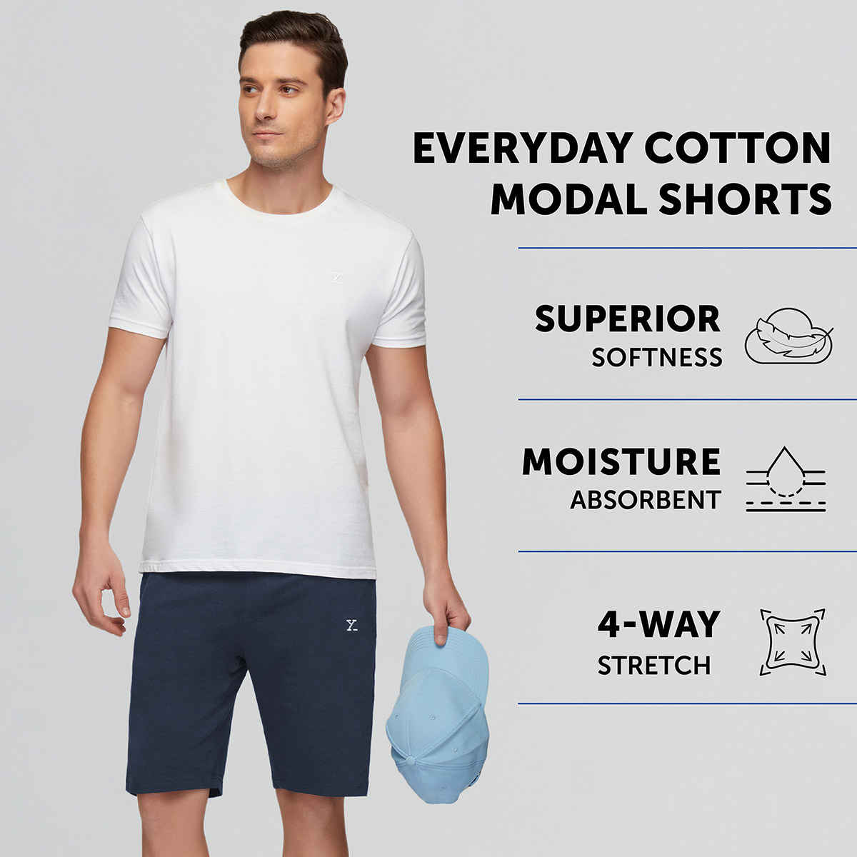 XYXX Ace Cotton Modal solid Shorts | 2 Side Pocket with zip | Dress Blue- S