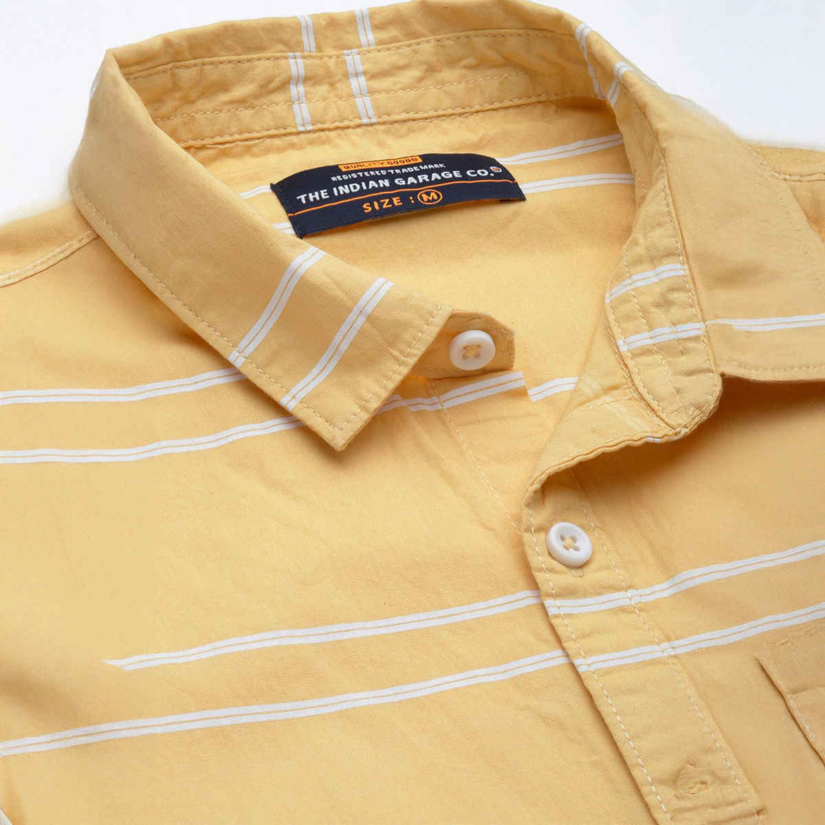 The Indian Garage Co Men's Slim Fit Striped Casual Half Sleeve Shirt | Yellow - 2XL