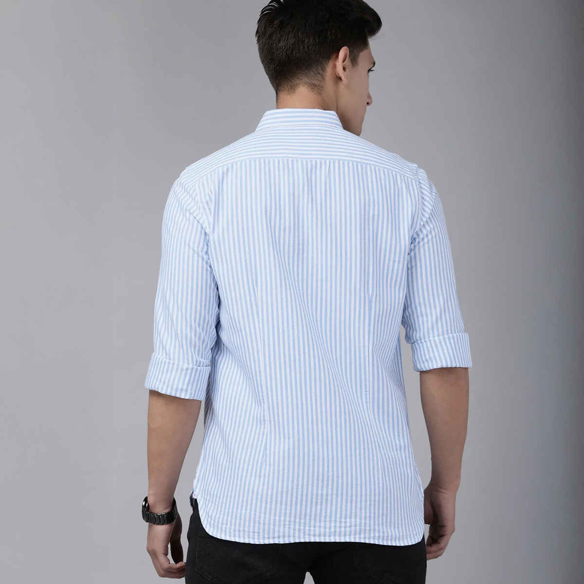 The Bear House Men Slim Fit Striped Cotton Casual Shirt - Cantos | Blue and White | XXL