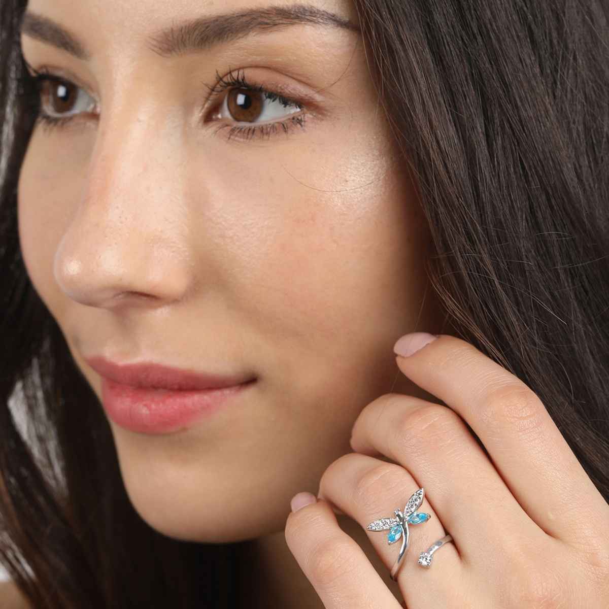 Clara 925 Sterling Silver Butterfly Open Ring | Size Adjustable, Rhodium Plated, Swiss Zirconia