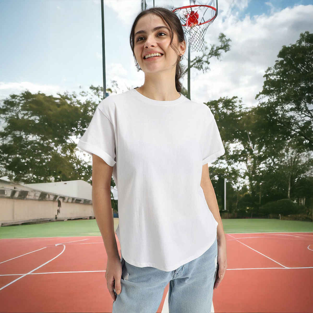 Juneberry White Oversized Fit Boyfriend T-shirt for Women - XL