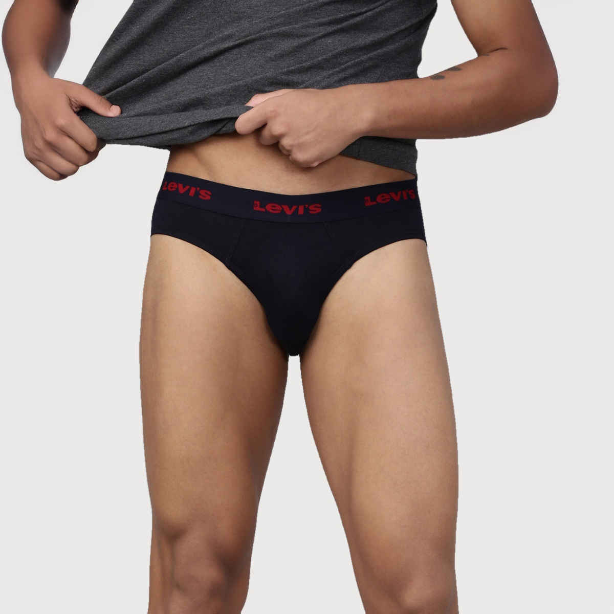 Levi's 009 Men's Neo Brief | Contoured Double Pouch | Pack of 2 | Lt. Grey Mel,Navy | S