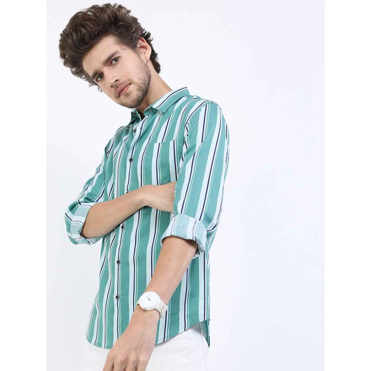 Ketch Men Slim Fit Striped Casual Shirt | Teal | XL