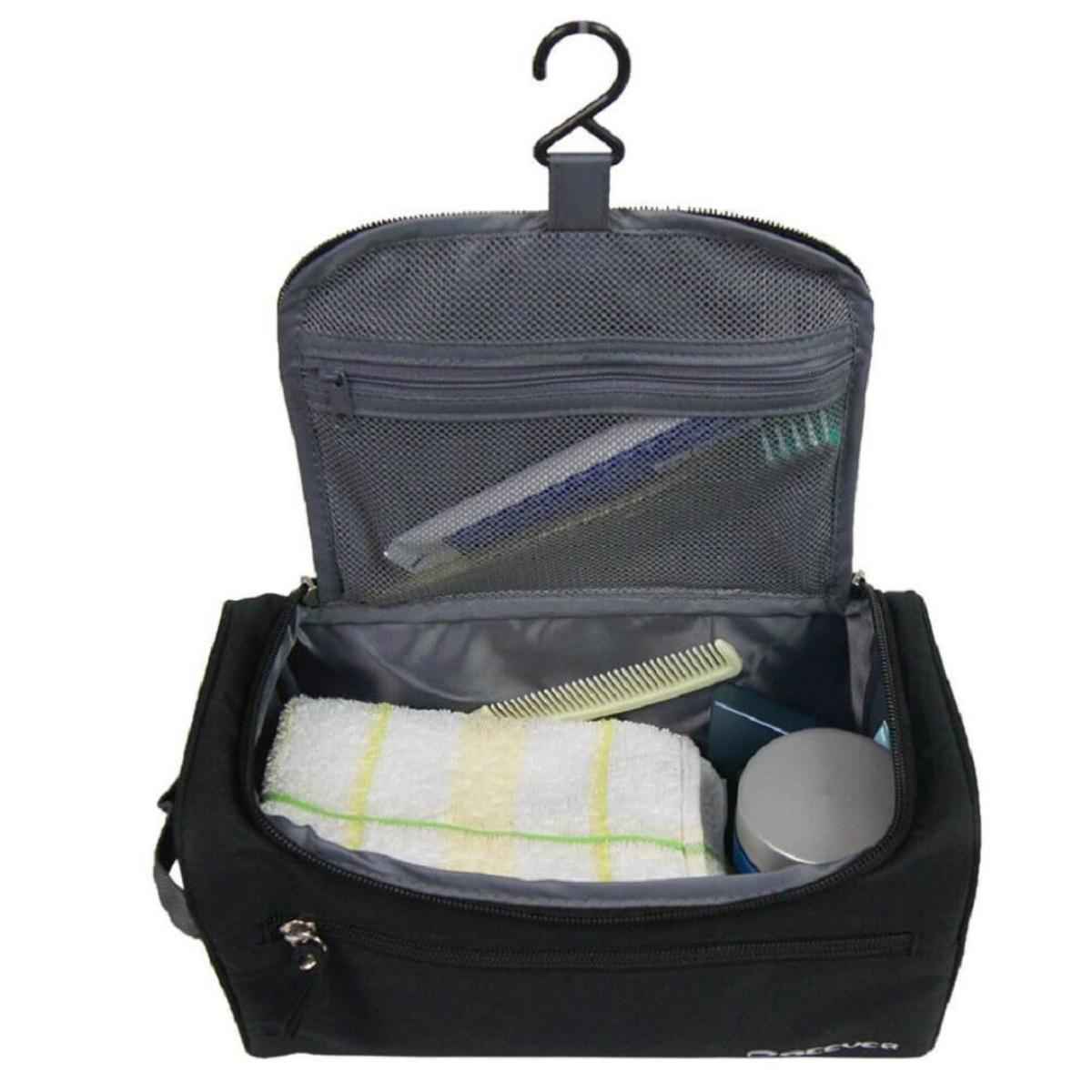 Awestuffs Hanging Travel Kit Water Resistant, Mesh Pockets and Sturdy Hanging Hook | Black