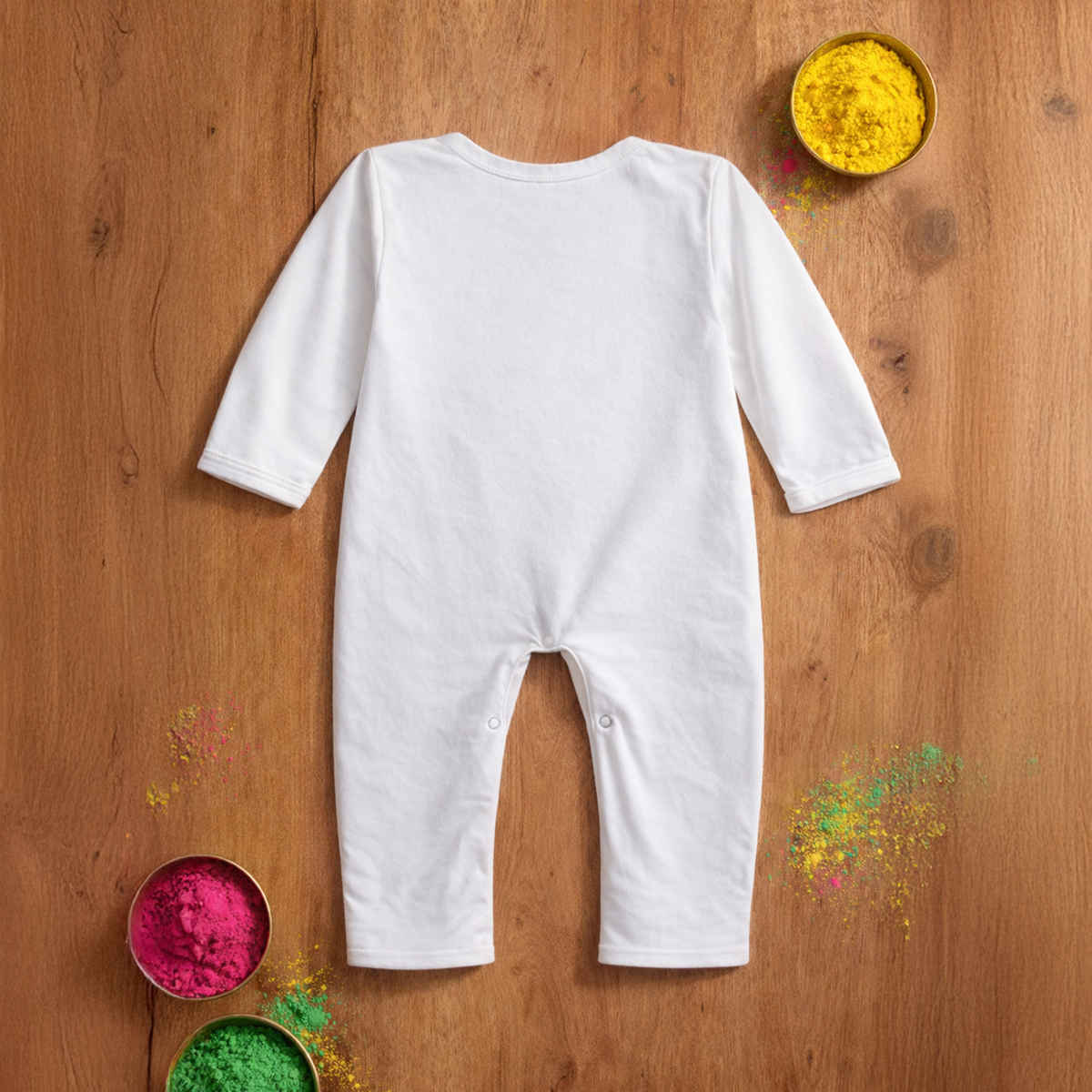 Trampoline Cotton My First Holi Baby Romper with Colorful Elephant Print | White - 0-3 Months