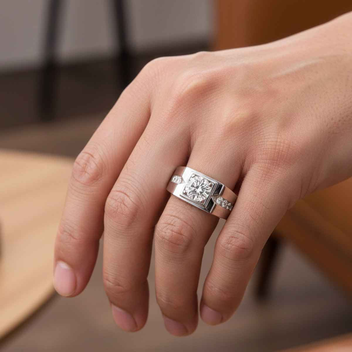 The Opal Factory |Valentines Mens Solitaire Sterling Silver Flexible Size Ring