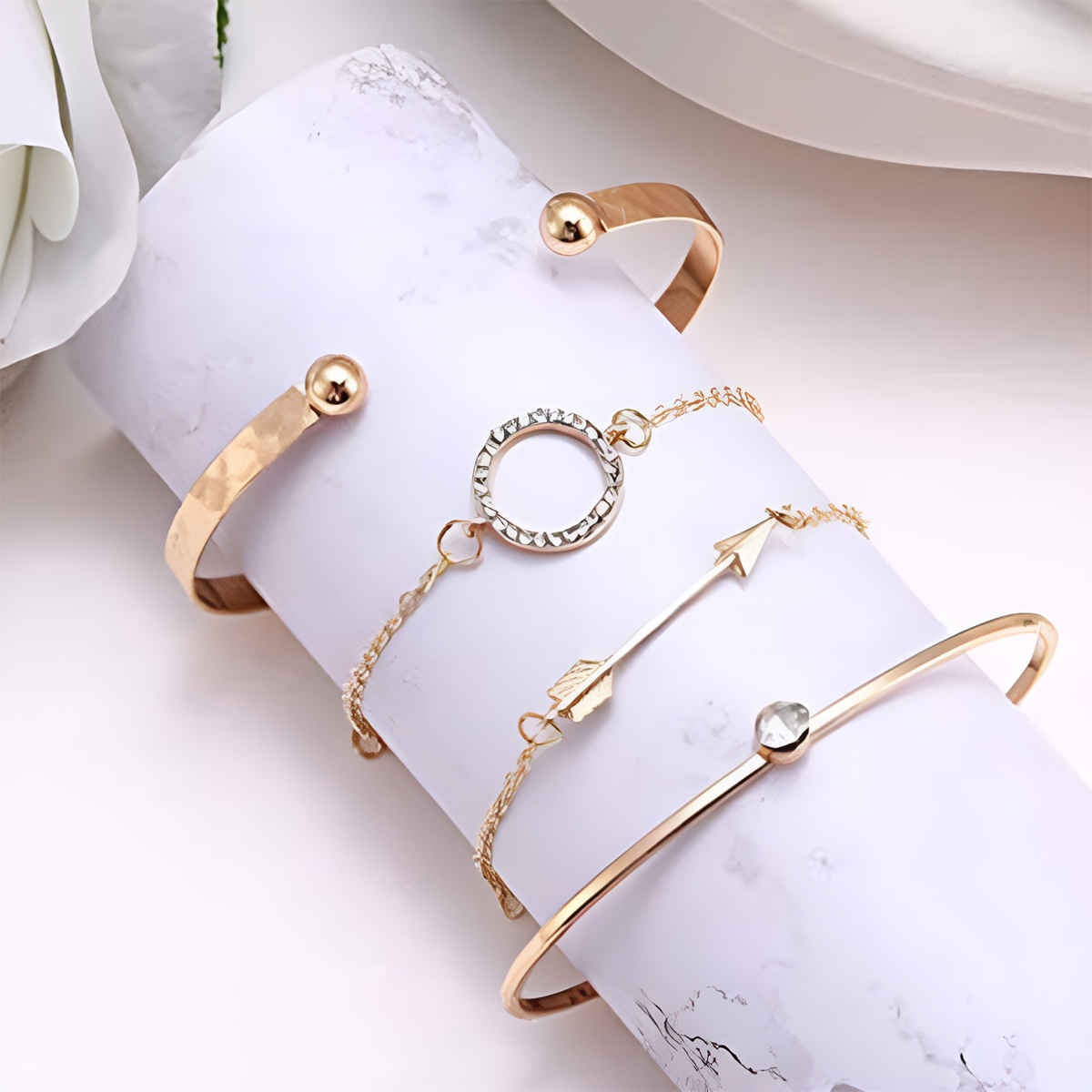Jewels Galaxy Gold Plated Contemporary Set Of 4 Bracelet Combo (1 Pack 4 Bracelets)