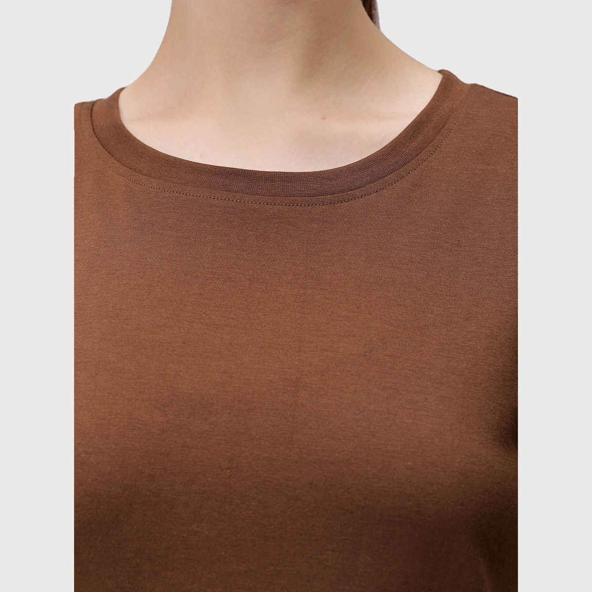 Freehand Women's Casual Regular Solid Crew Neck T-shirt | 0424-Zfhcntee3-09 | Sepia - S