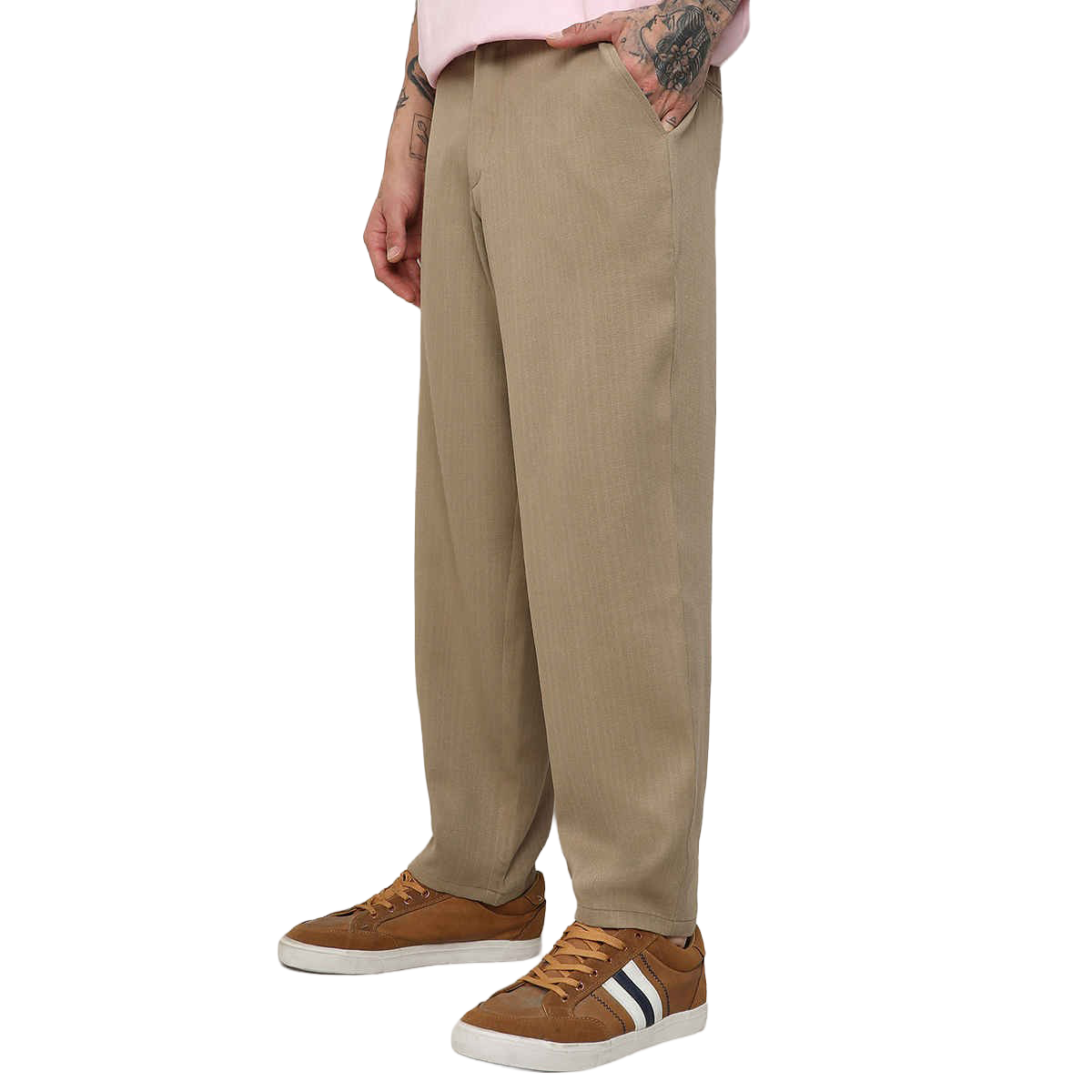 Campus Sutra Men's Solid Tailored Trousers | Brown Beige - 30