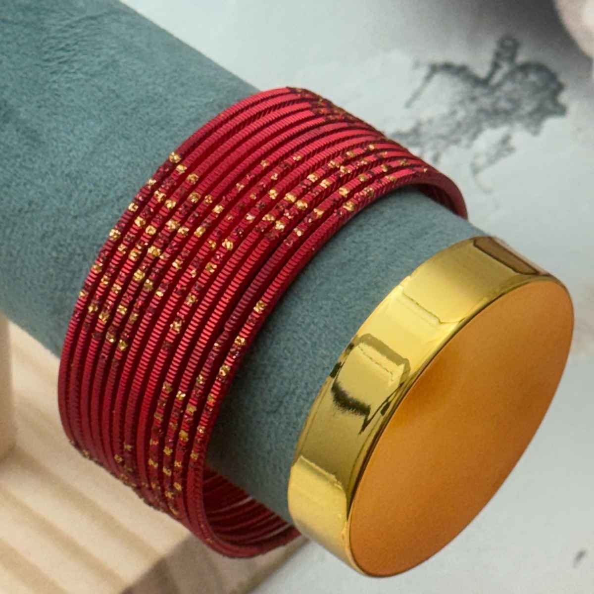The Opal Factory Metal Bangle | Gold Work | Red - Size 2.8