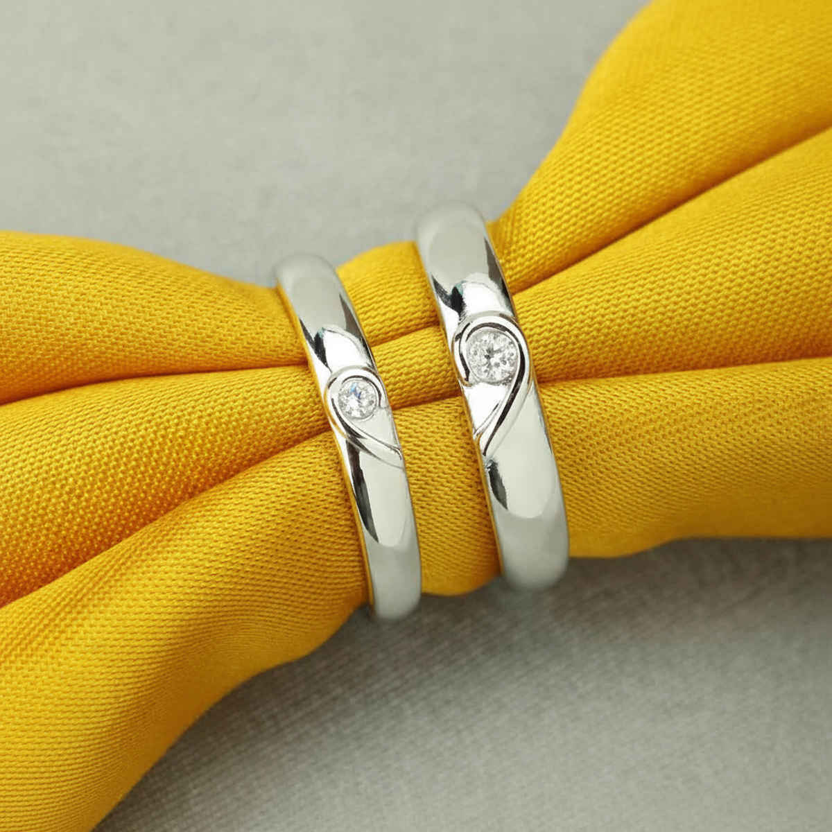 Peora Silver Plated 2 Pcs Heart Shape Matching Promise Rings for Couples Gift Set for Men and Women