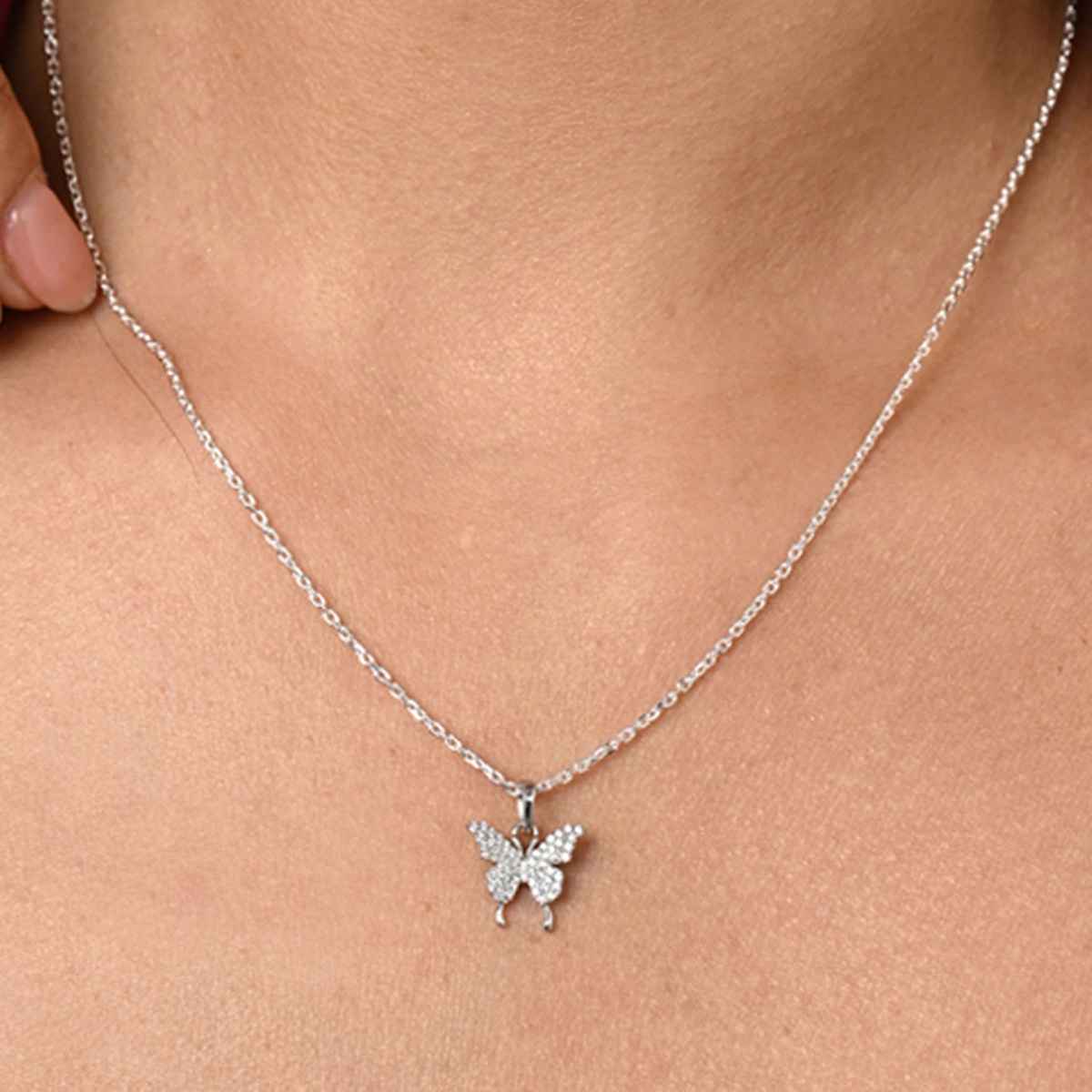 Clara 925 Sterling Silver Fia Butterfly Pendant Chain Necklace | Platinum Plated | Swiss Zirconia