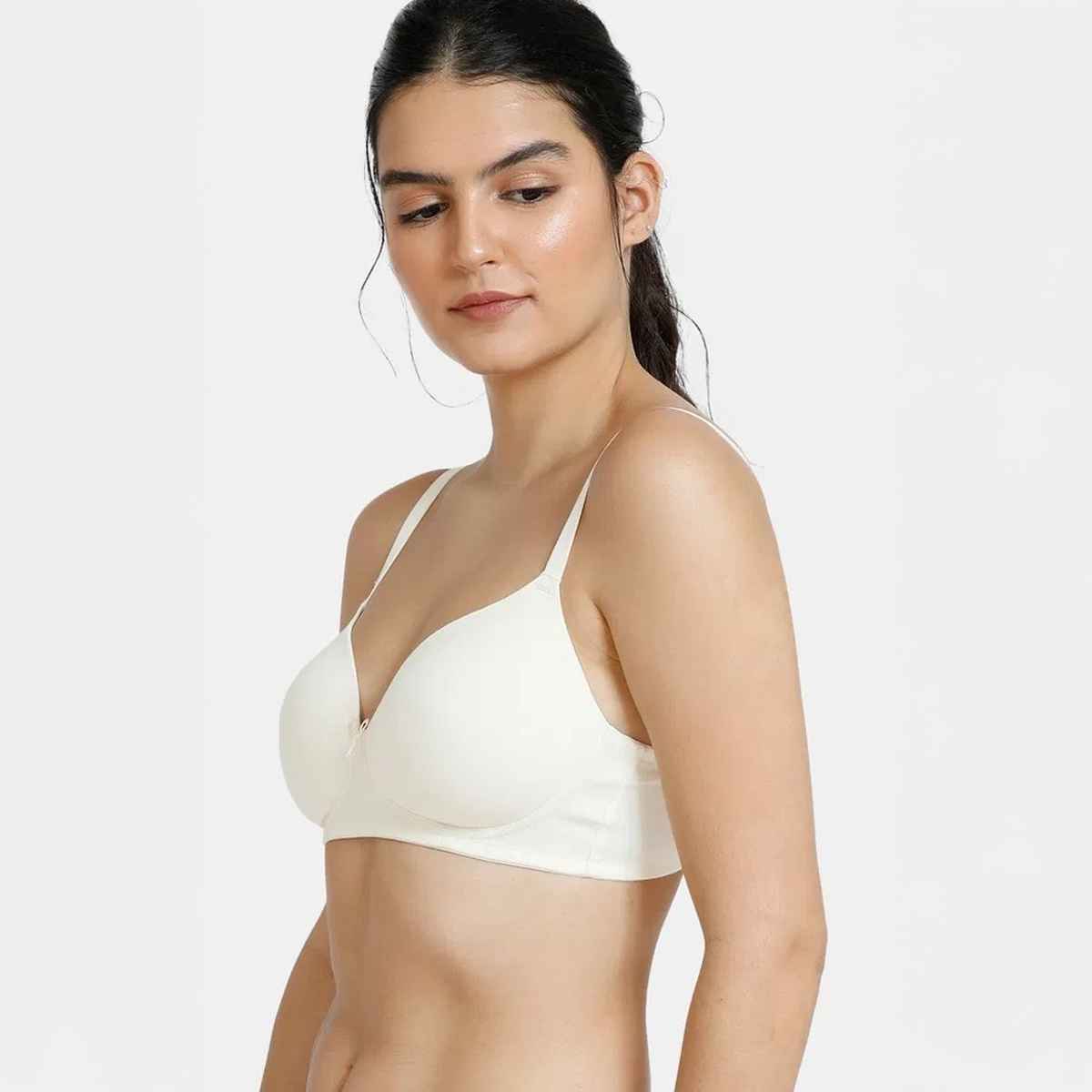 Zivame Women's Padded Non Wired 3/4th Coverage T-Shirt Bra | White - 32C
